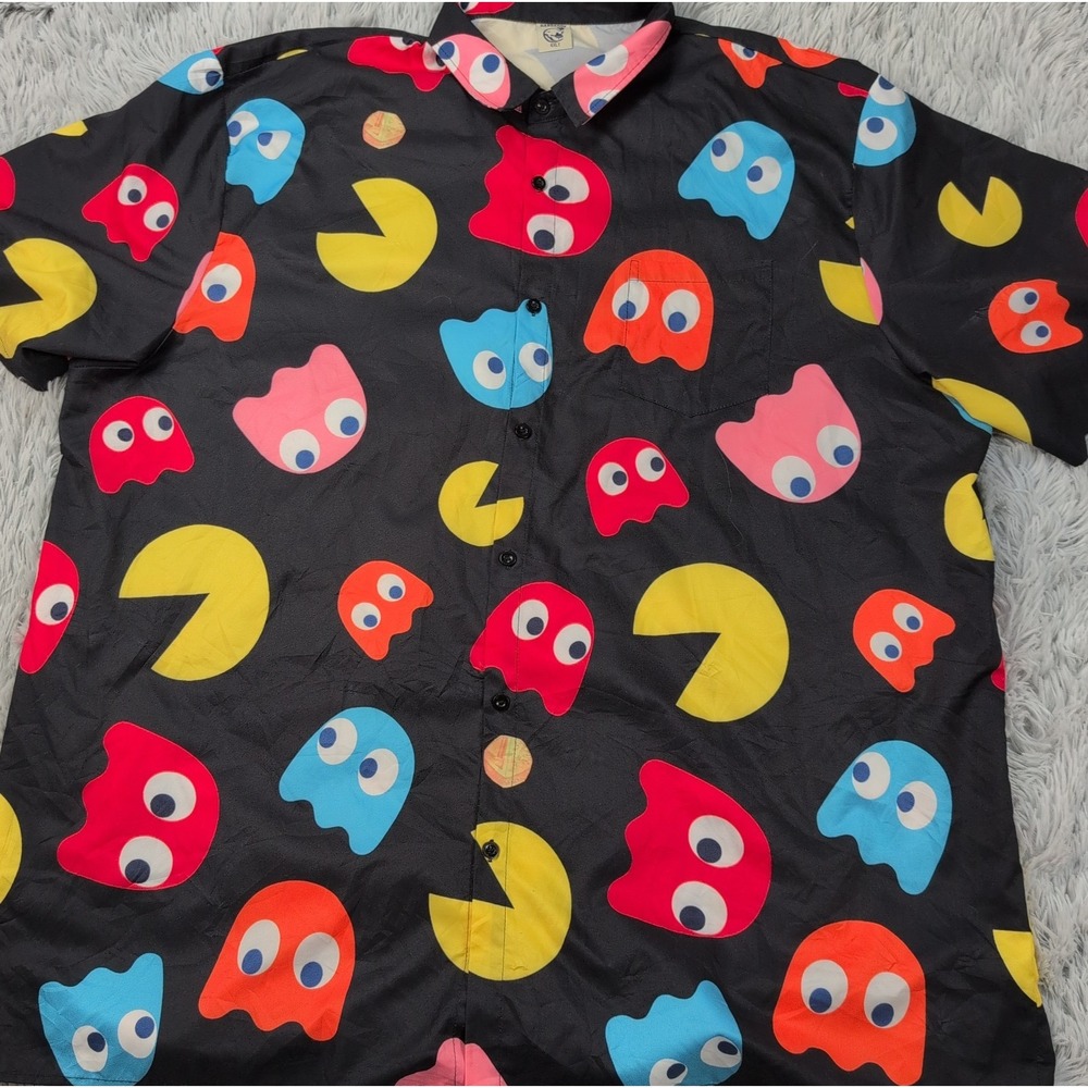 Pac Man Shirt Mens 4XL Tall Black Button Up Graphic Casual Comfort Hardaddy